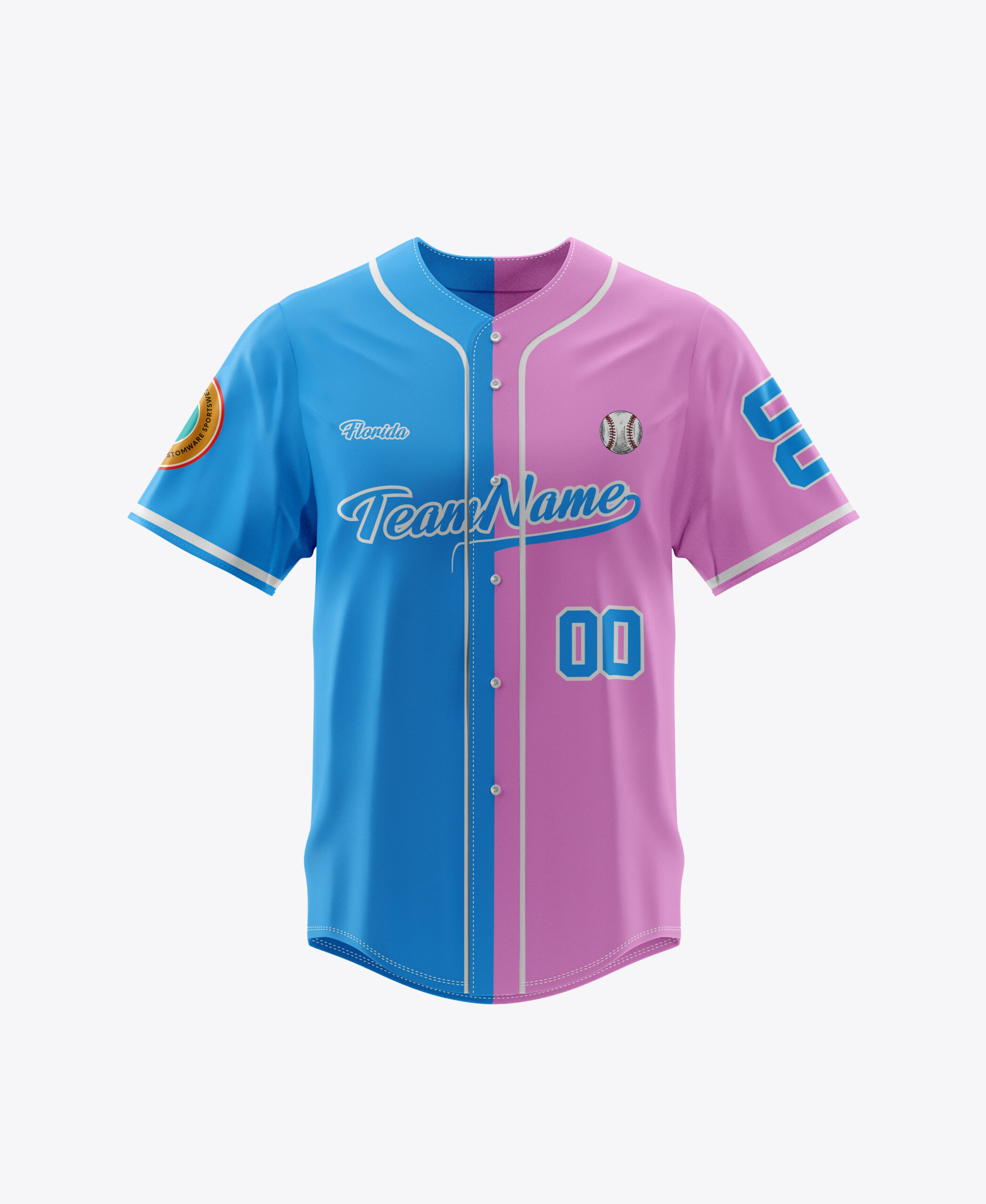 Custom Pink Sky Blue Split Baseball Jersey