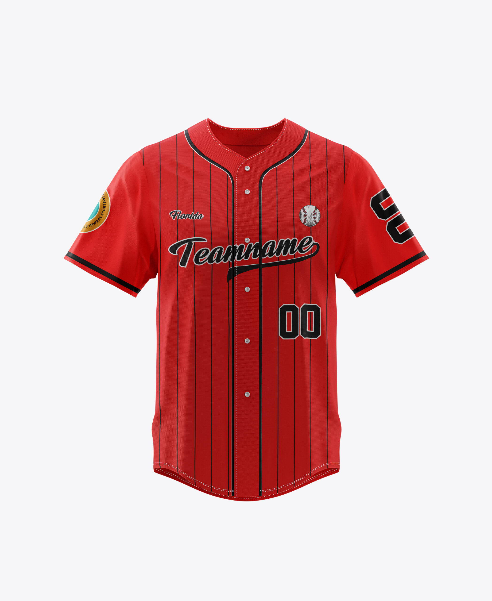 Custom Red Black Pinstripe Baseball Jersey