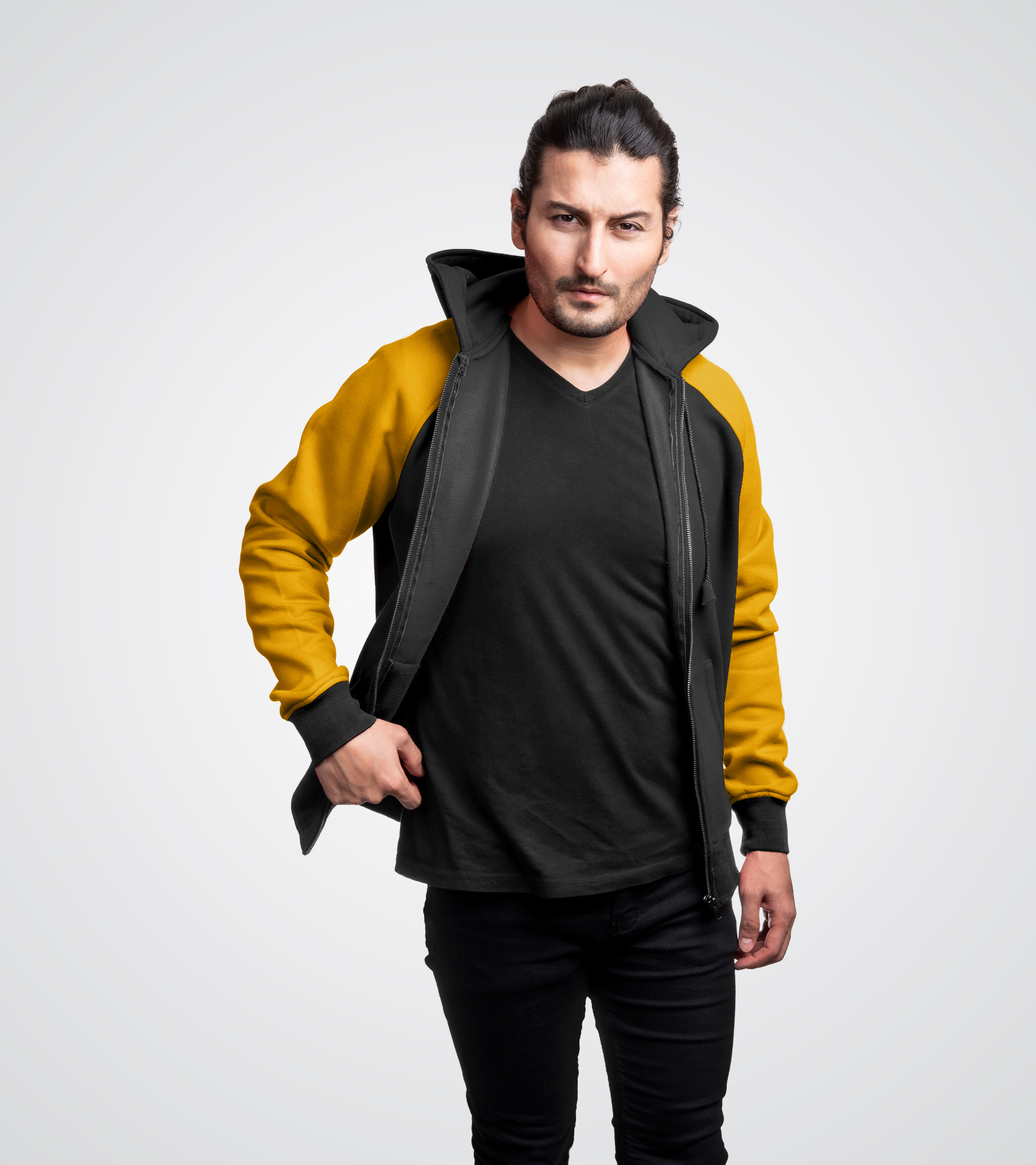 Black and Athletic Gold Fleece Custom Zip Up Sweatshirt