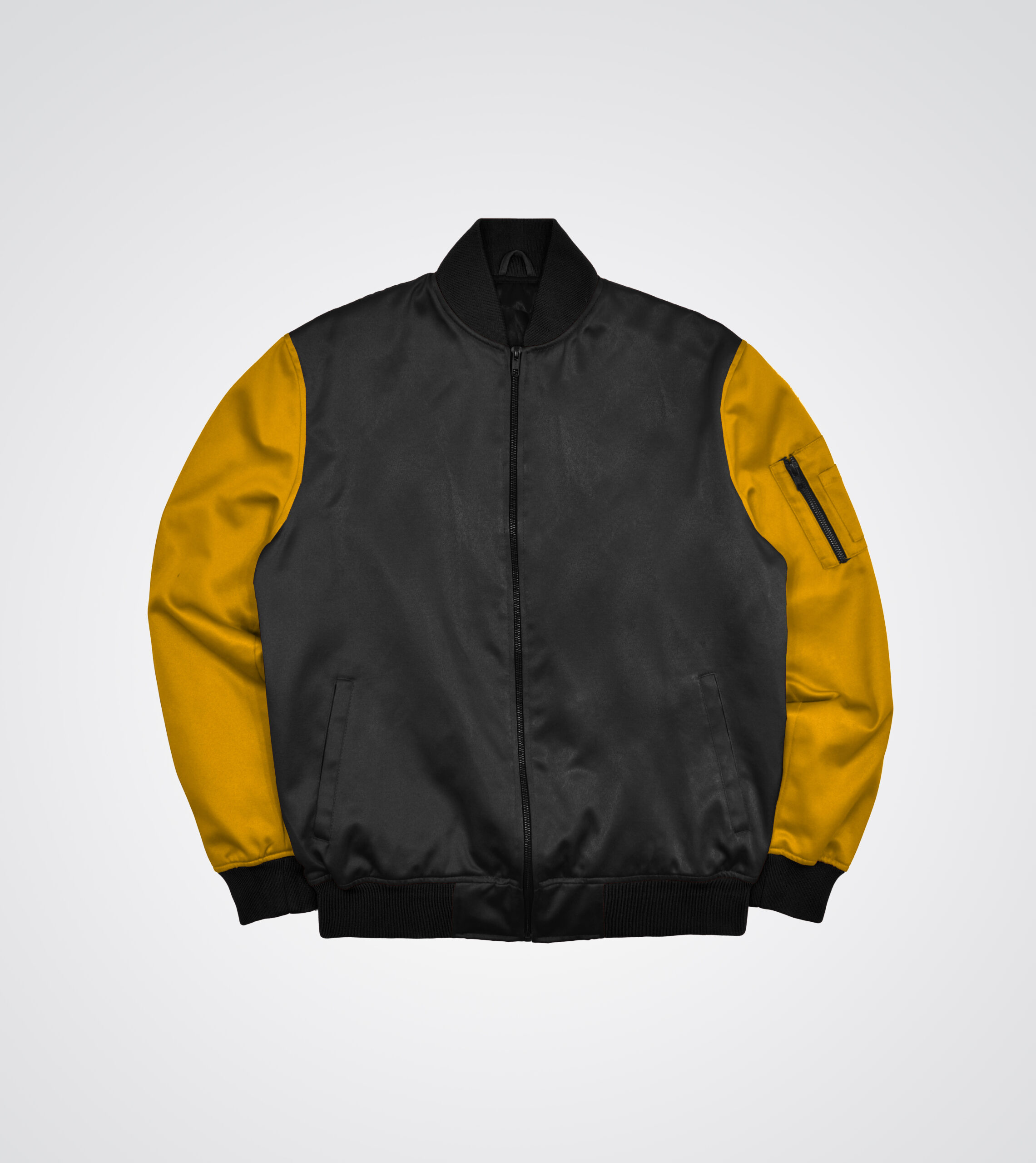 Black and Athletic Gold Satin Bomber Jacket
