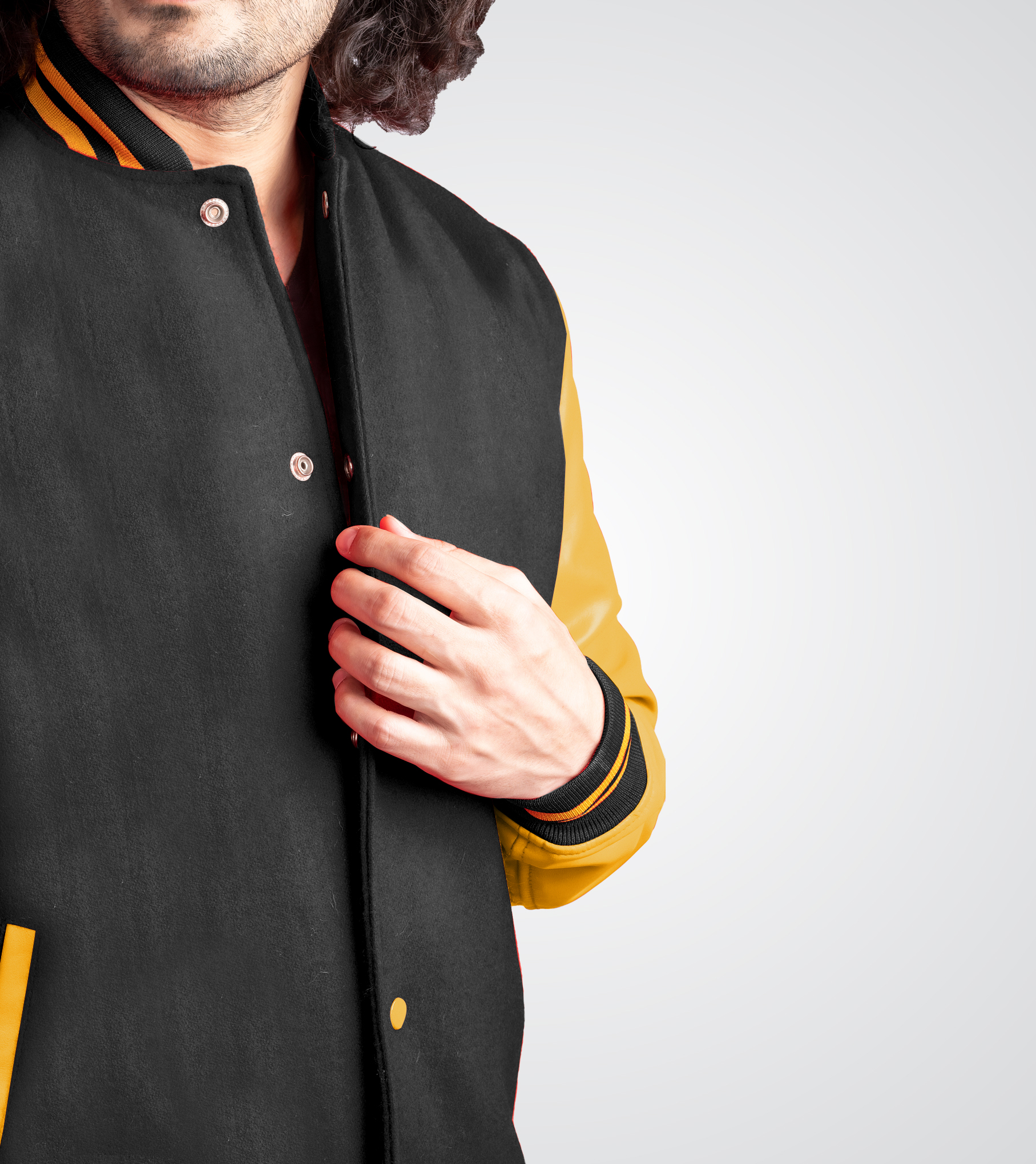 Black wool body and Athletic Gold leather sleeves Varsity Jacket