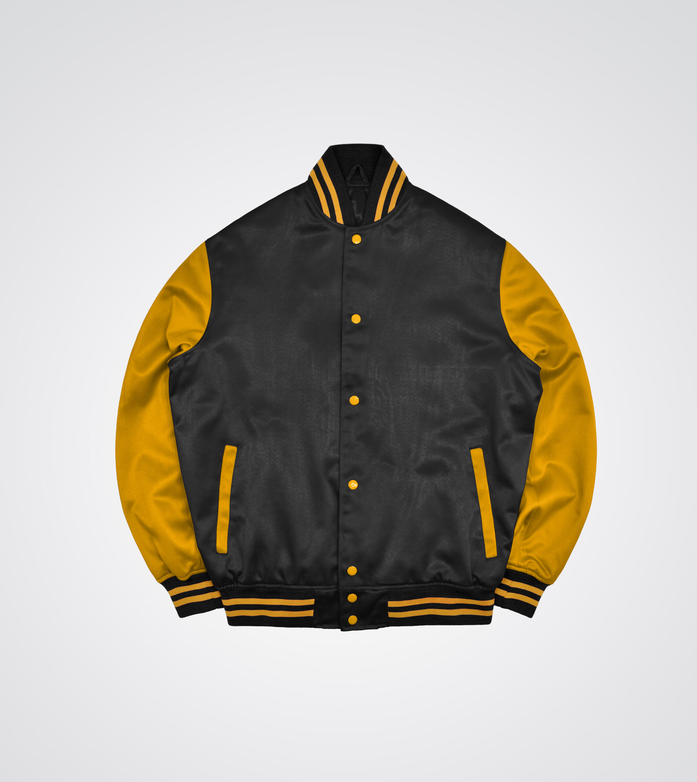 Black and Athletic Gold Satin Varsity Jacket - Customware