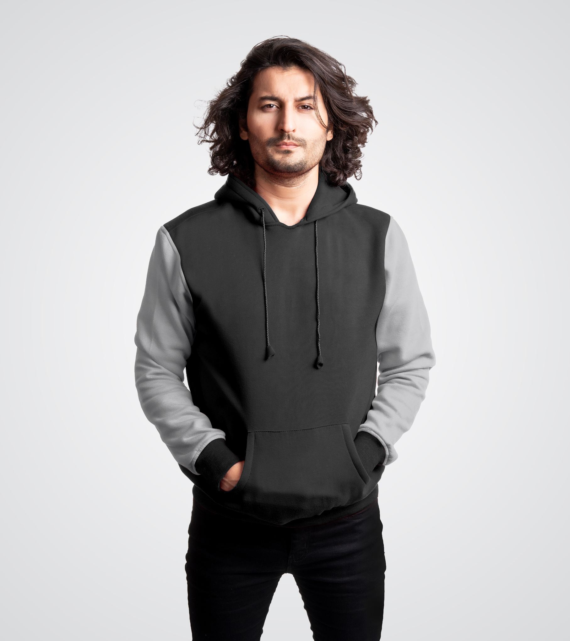 Black and Light Grey Fleece Pullover Sweatshirt
