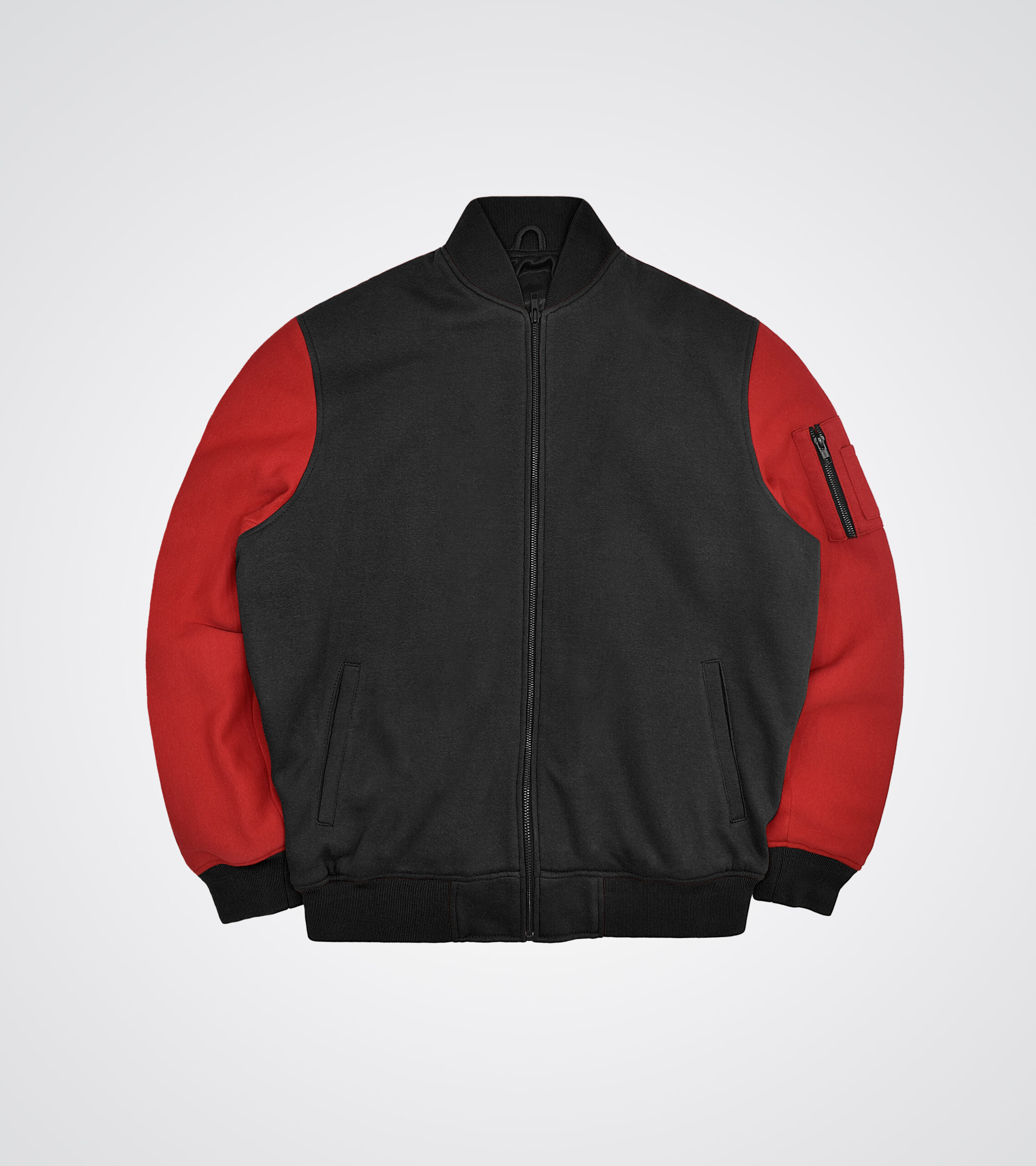 Black and red Fleece Bomber Jacket