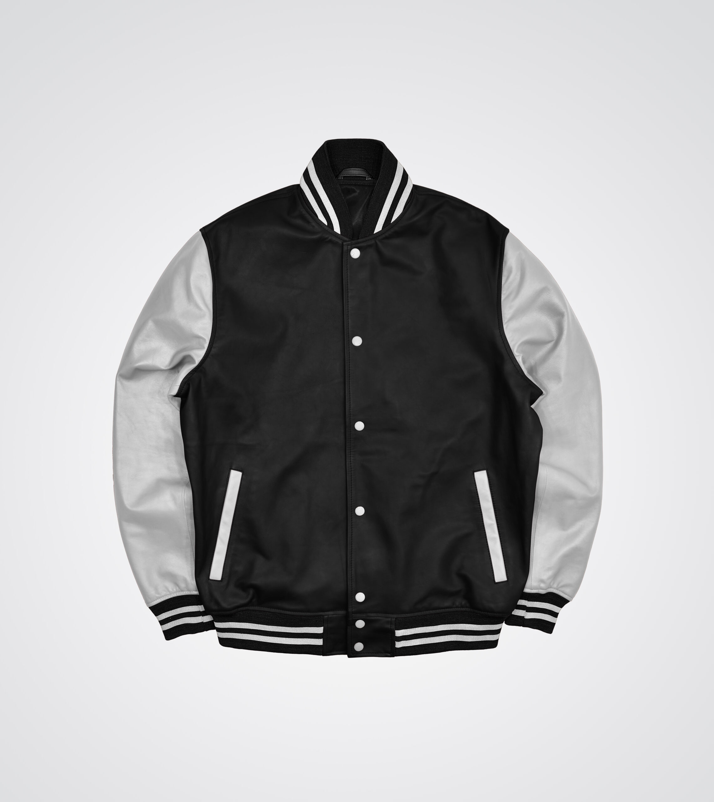 Black and white Leather Varsity Jacket