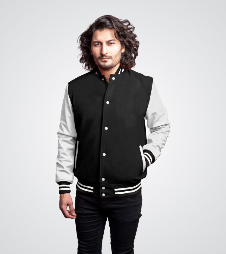 Black and White Varsity Jacket Leather Sleeves