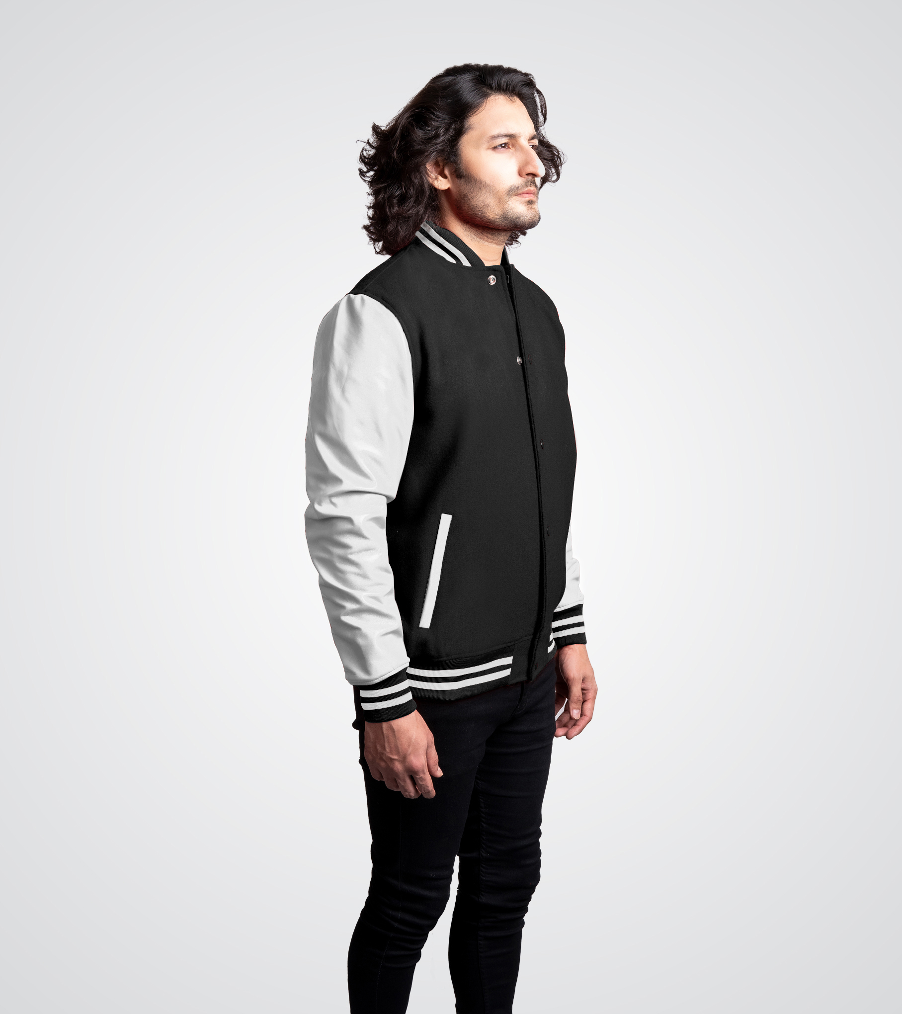 Black and White Varsity Jacket Leather Sleeves - Customware