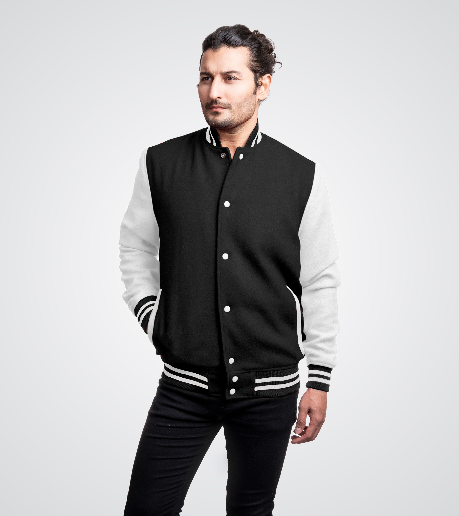 Black and White Wool Varsity Jacket