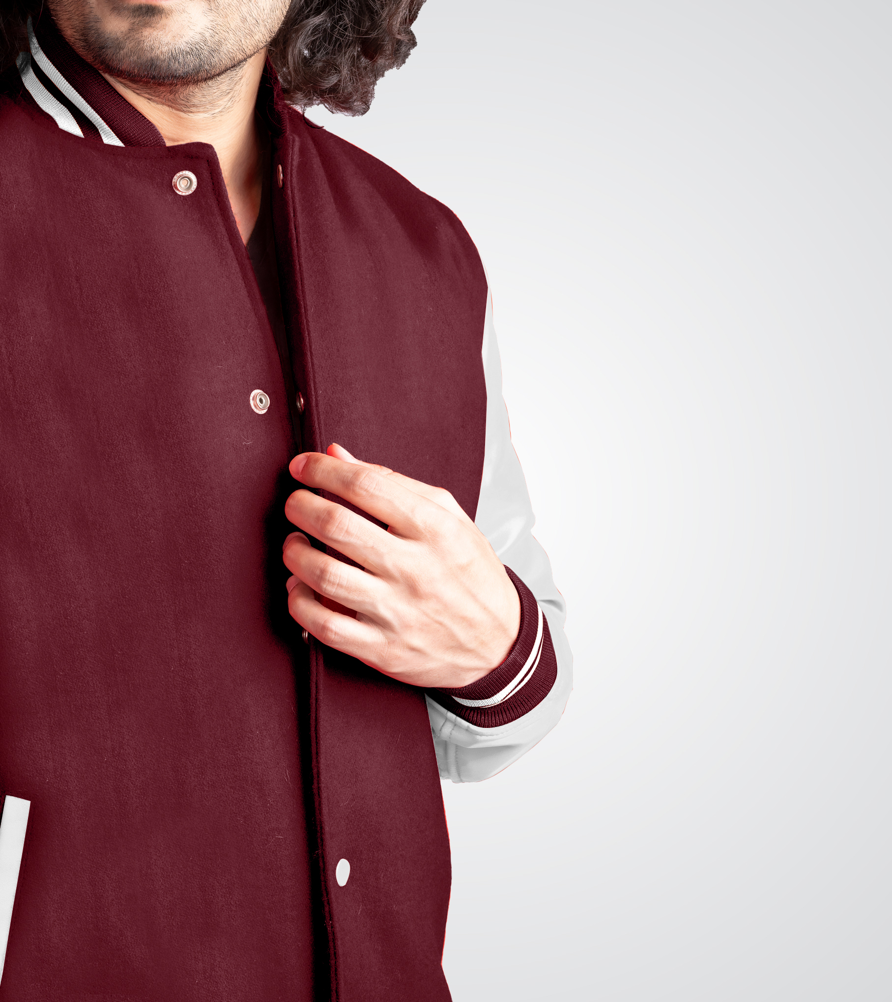 Dark Maroon wool body and White leather sleeves Varsity Jacket