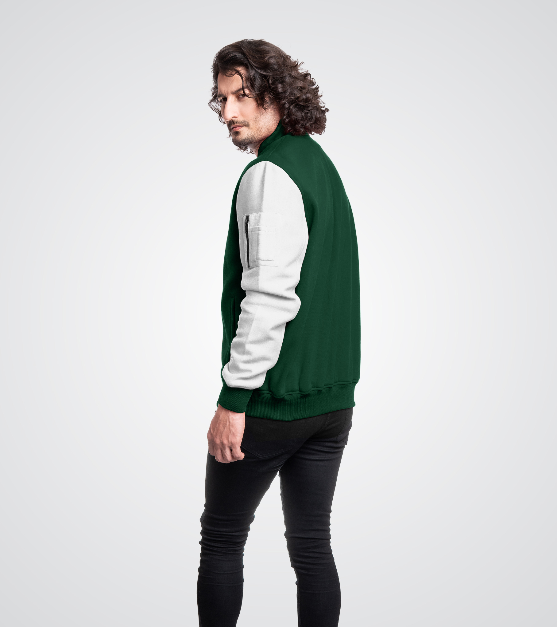 Forest Green and white Fleece Bomber Jacket