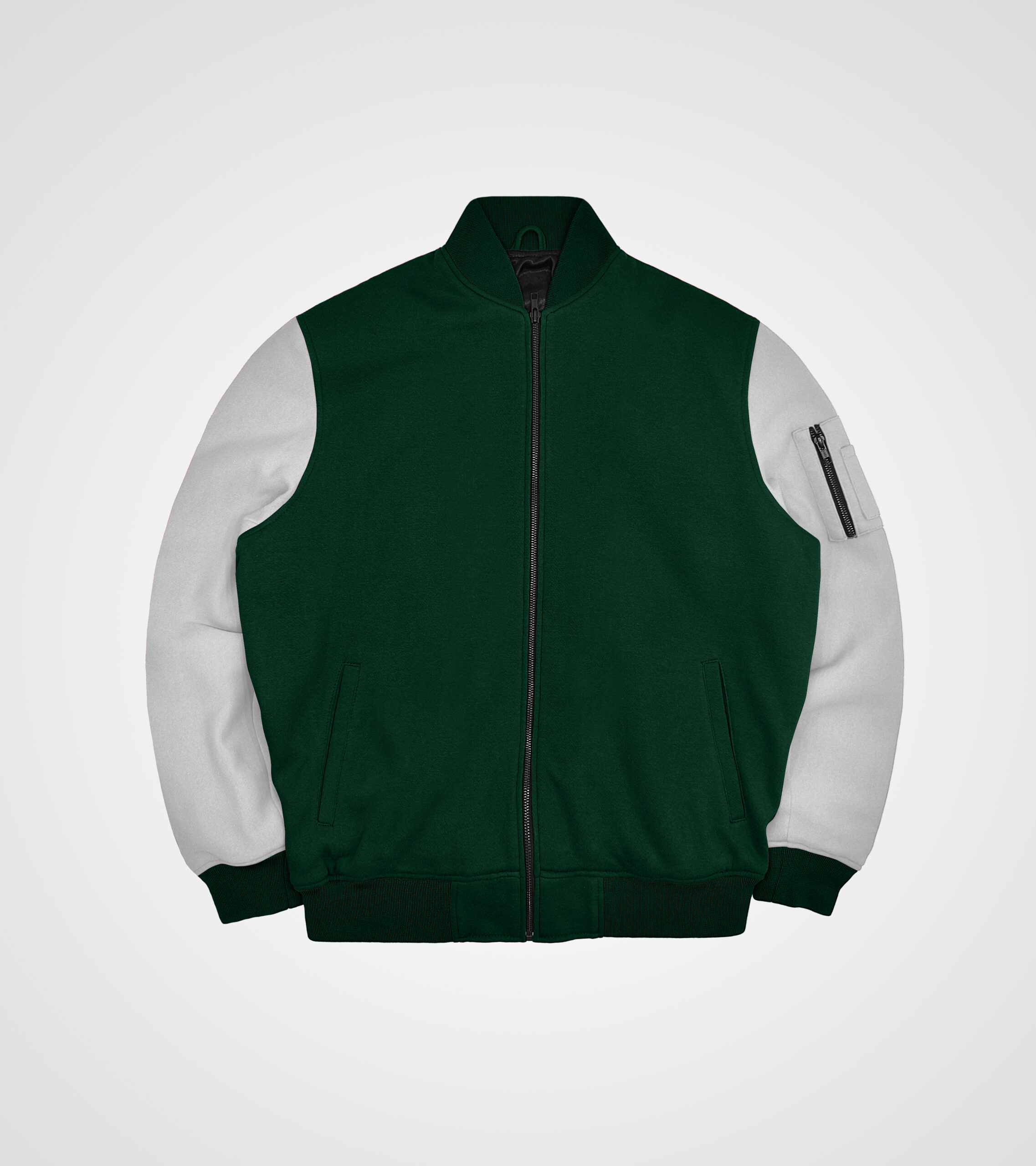 Forest Green and white Fleece Bomber Jacket