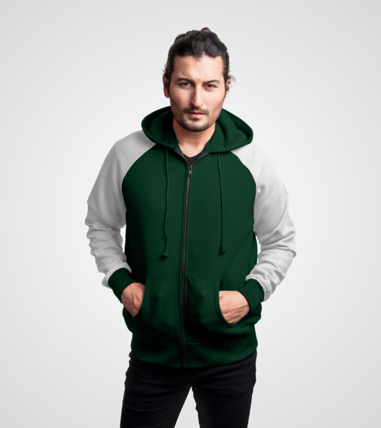 Forest Green and White Custom Zip Up Hoodie