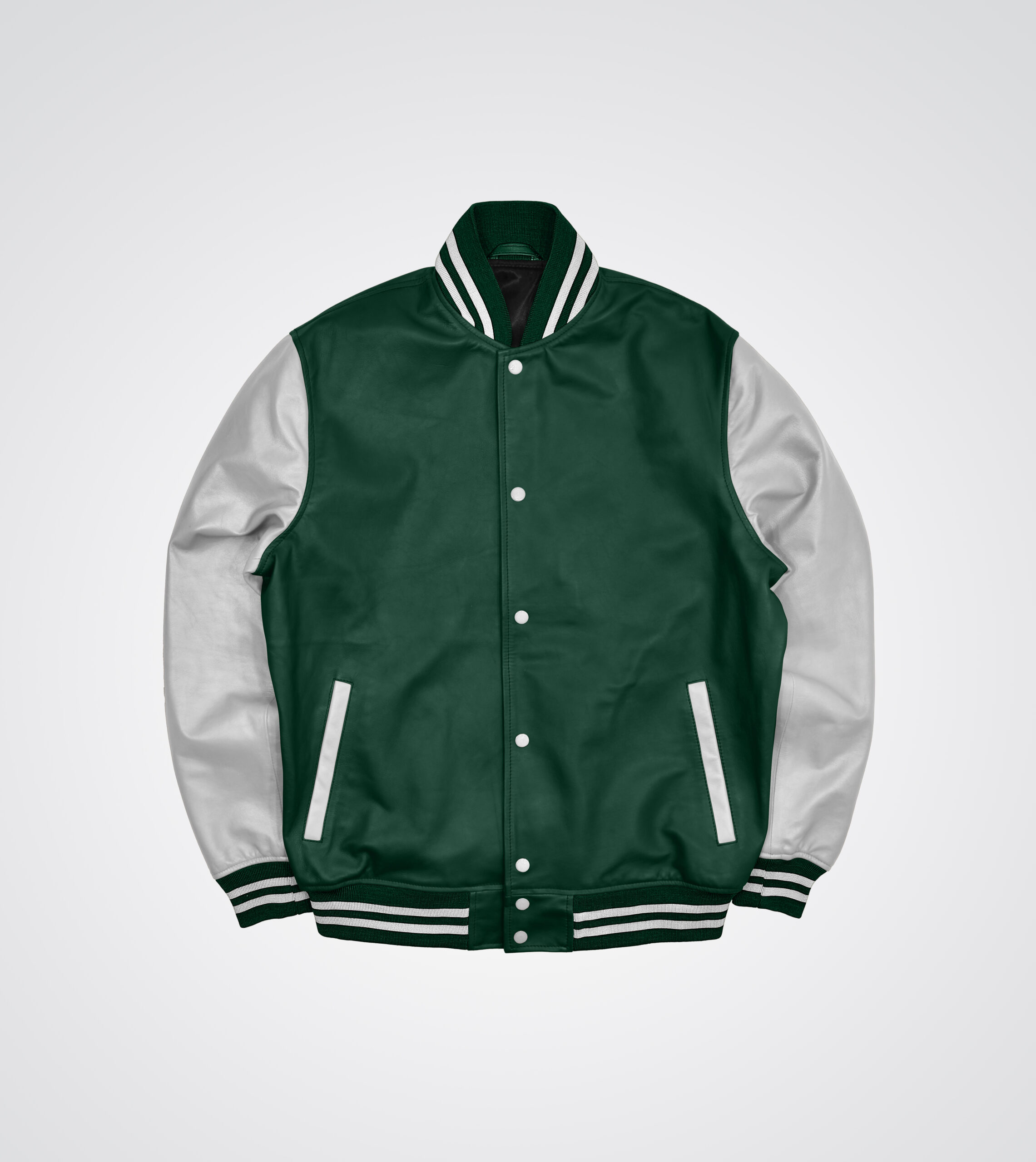 Forest Green and white Leather Varsity Jacket