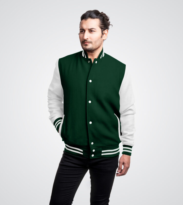 Forest Green and white Wool Varsity Jacket