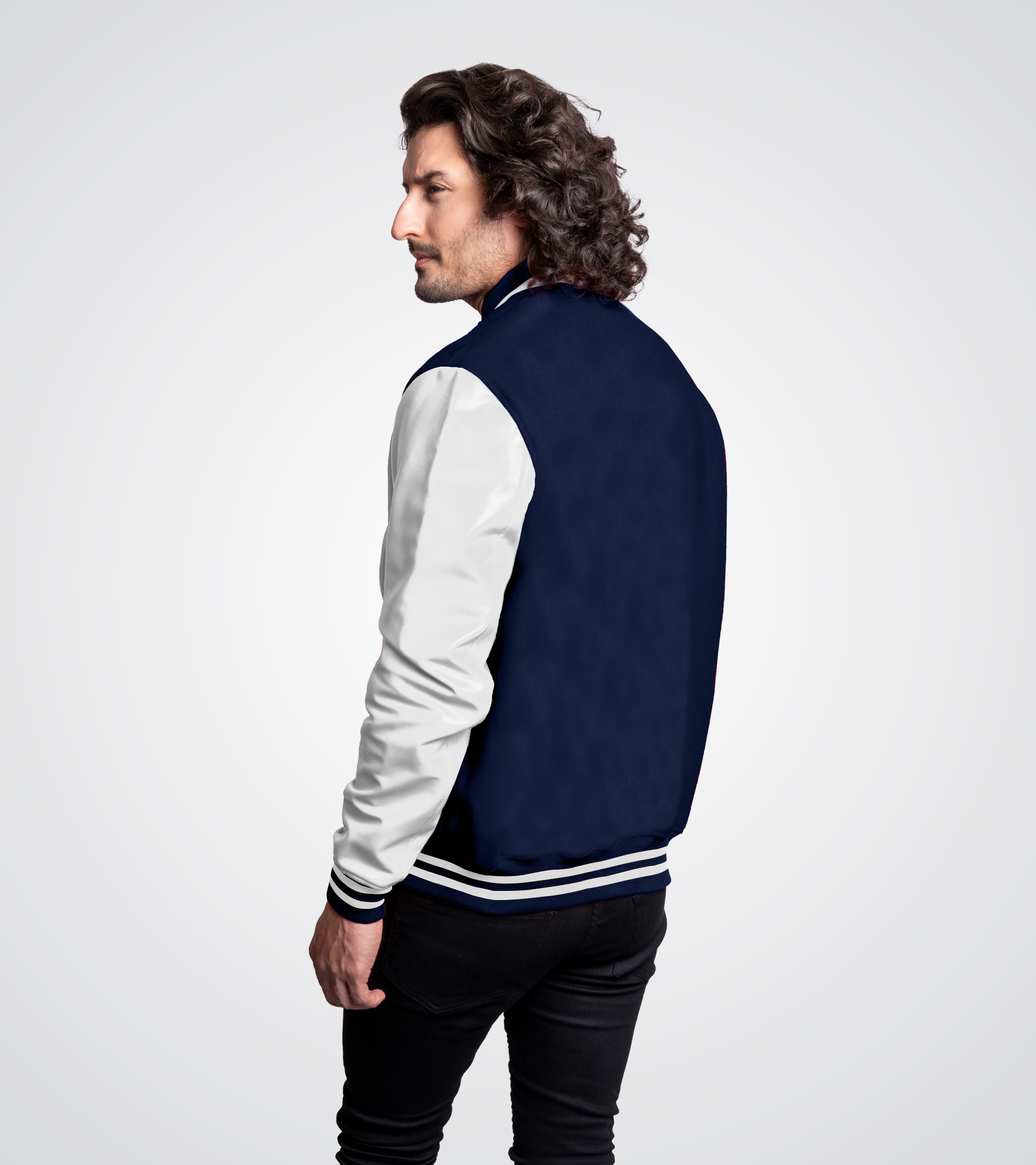 Navy blue wool body and White leather sleeves Letterman Jacket