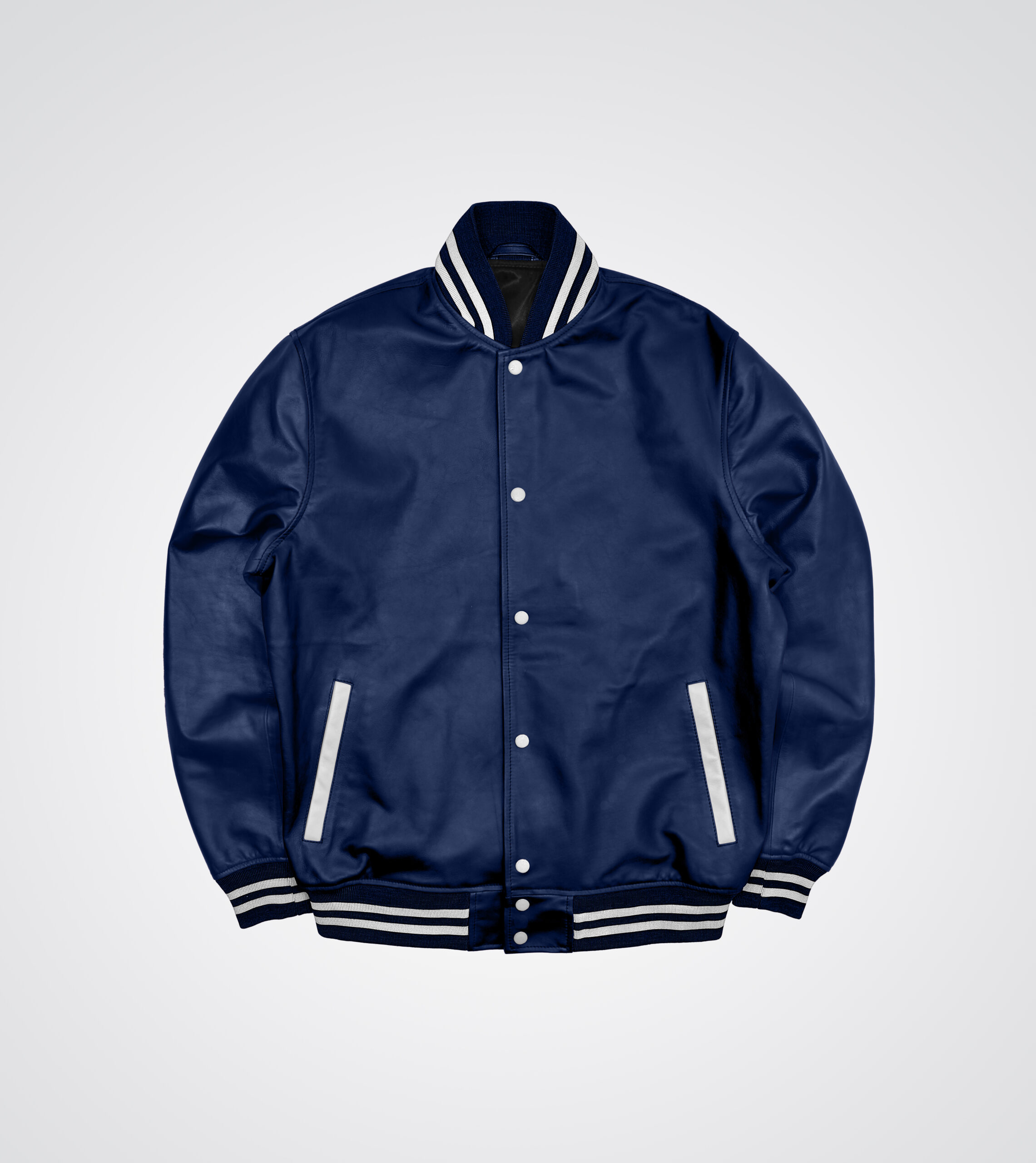 Navy Blue Leather Varsity Jacket
