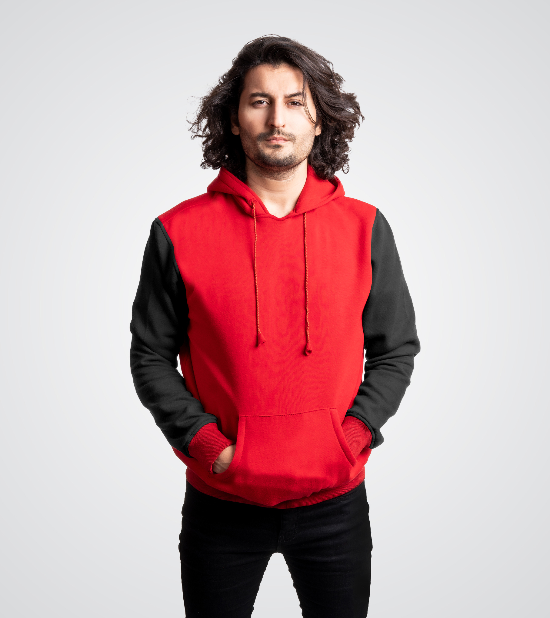 Red and Black Cotton Fleece Pullover Sweatshirt