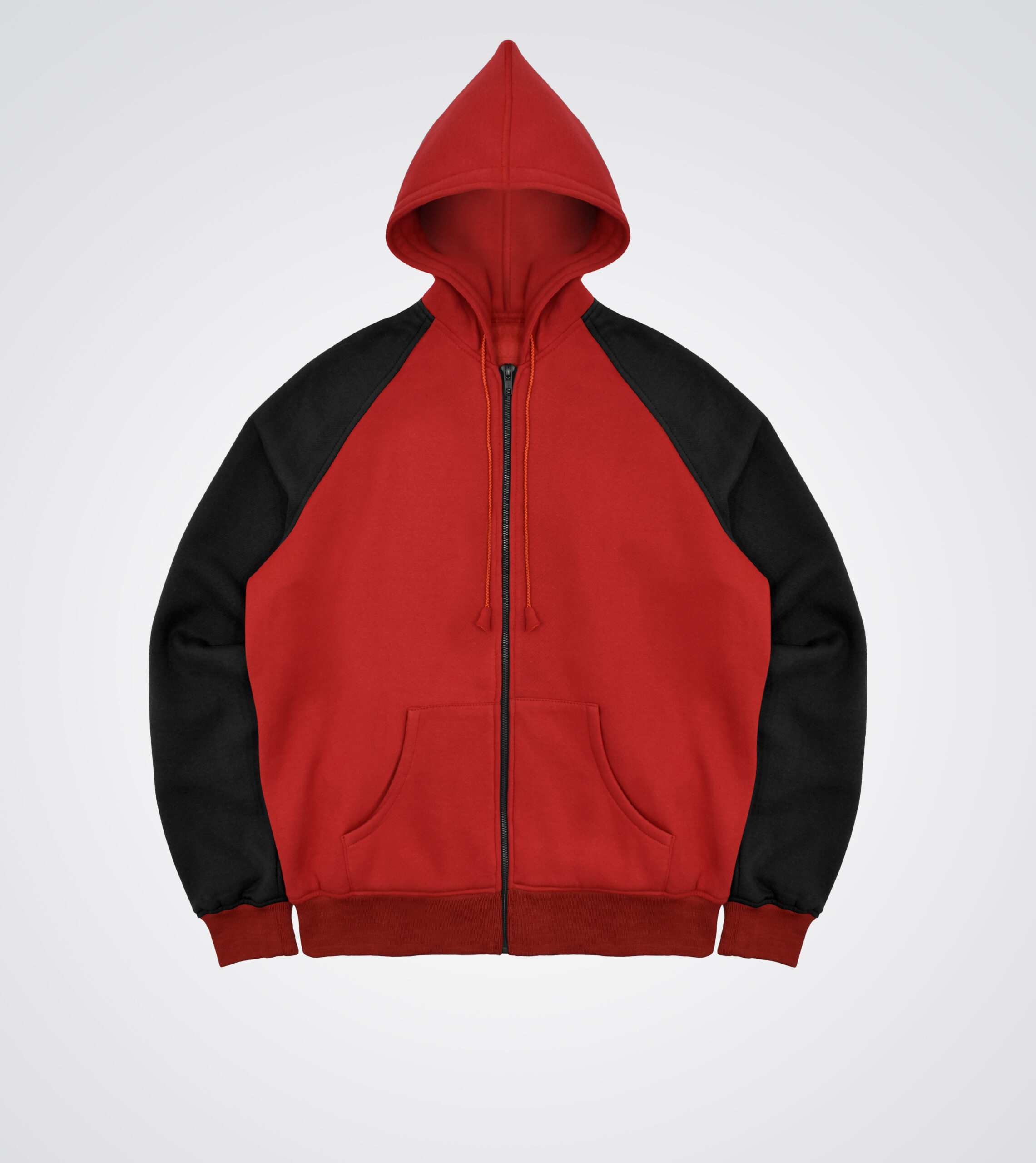 Red and Black Cotton Fleece Zip Up Sweatshirt