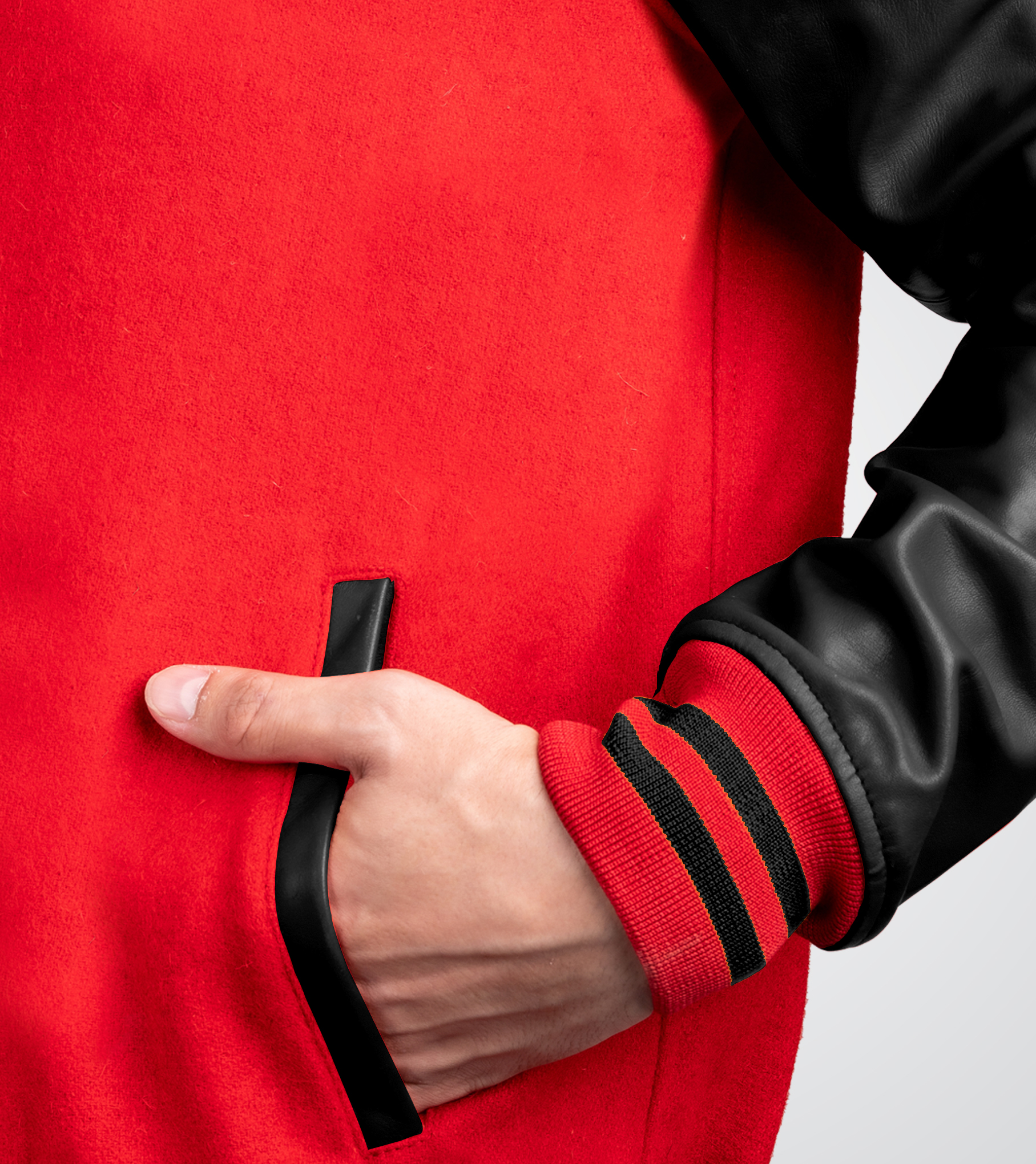 Red and Black Varsity Jacket Leather Sleeves