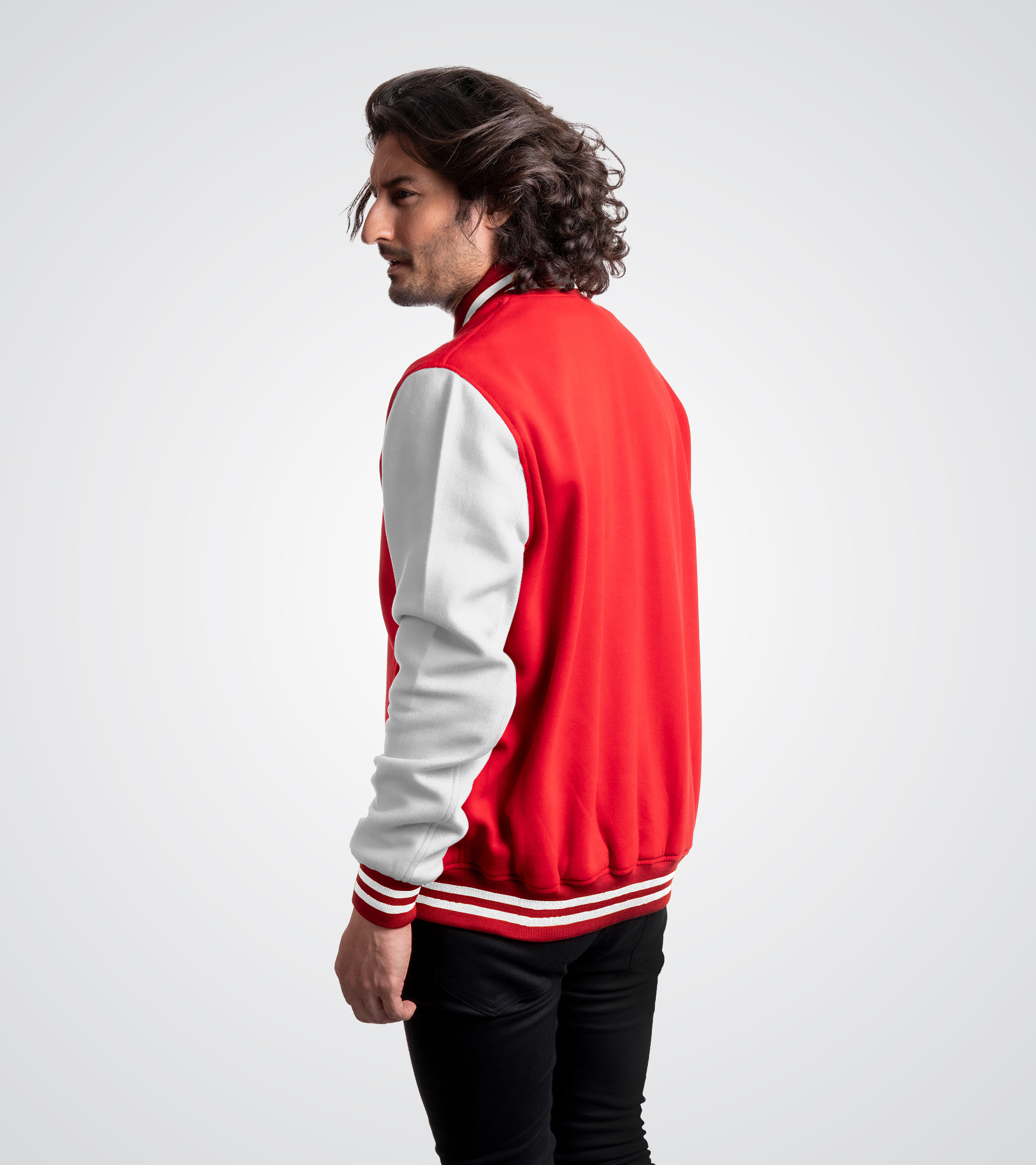 Red and white Fleece Varsity Jacket