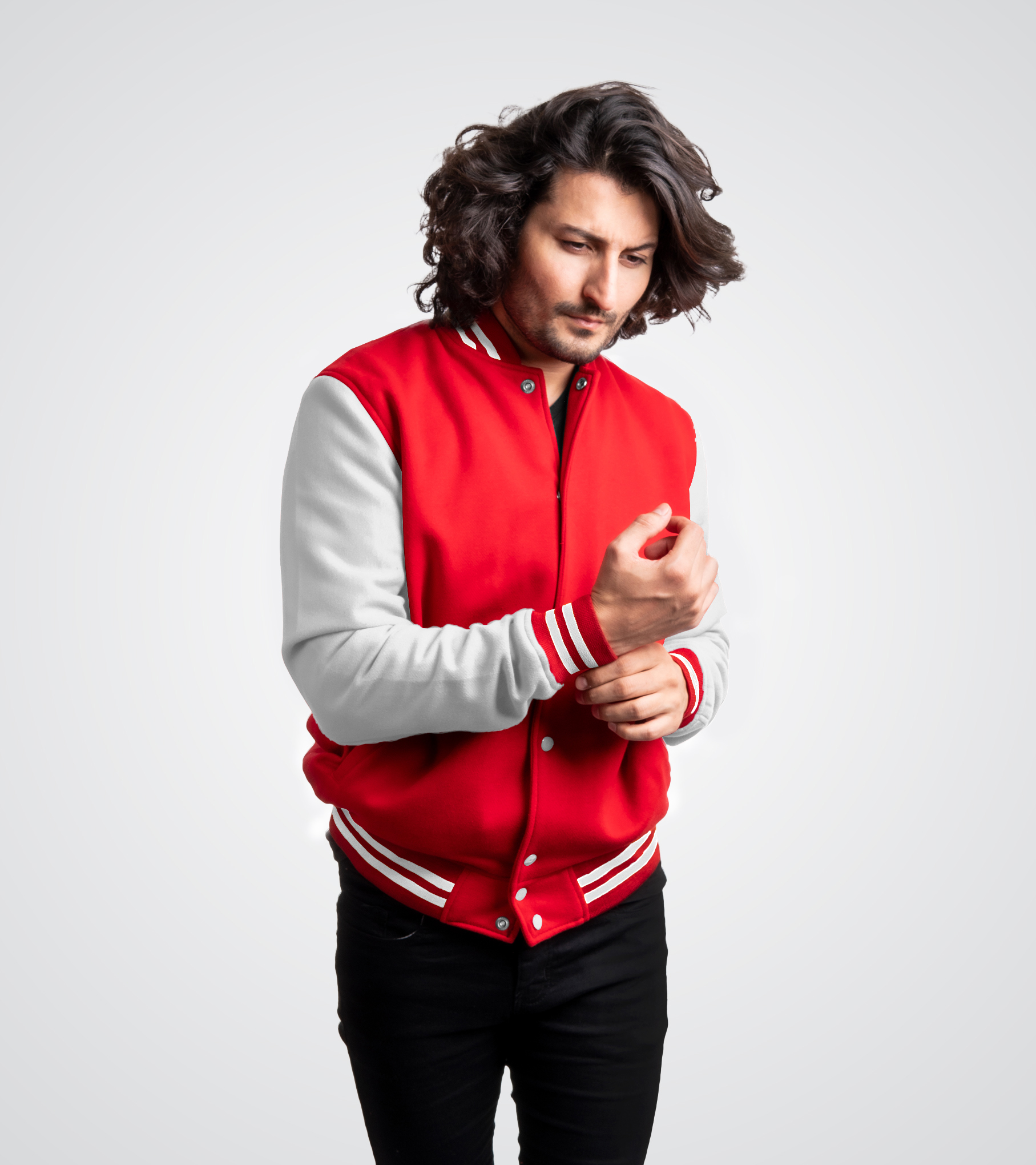 Red and white Fleece Varsity Jacket