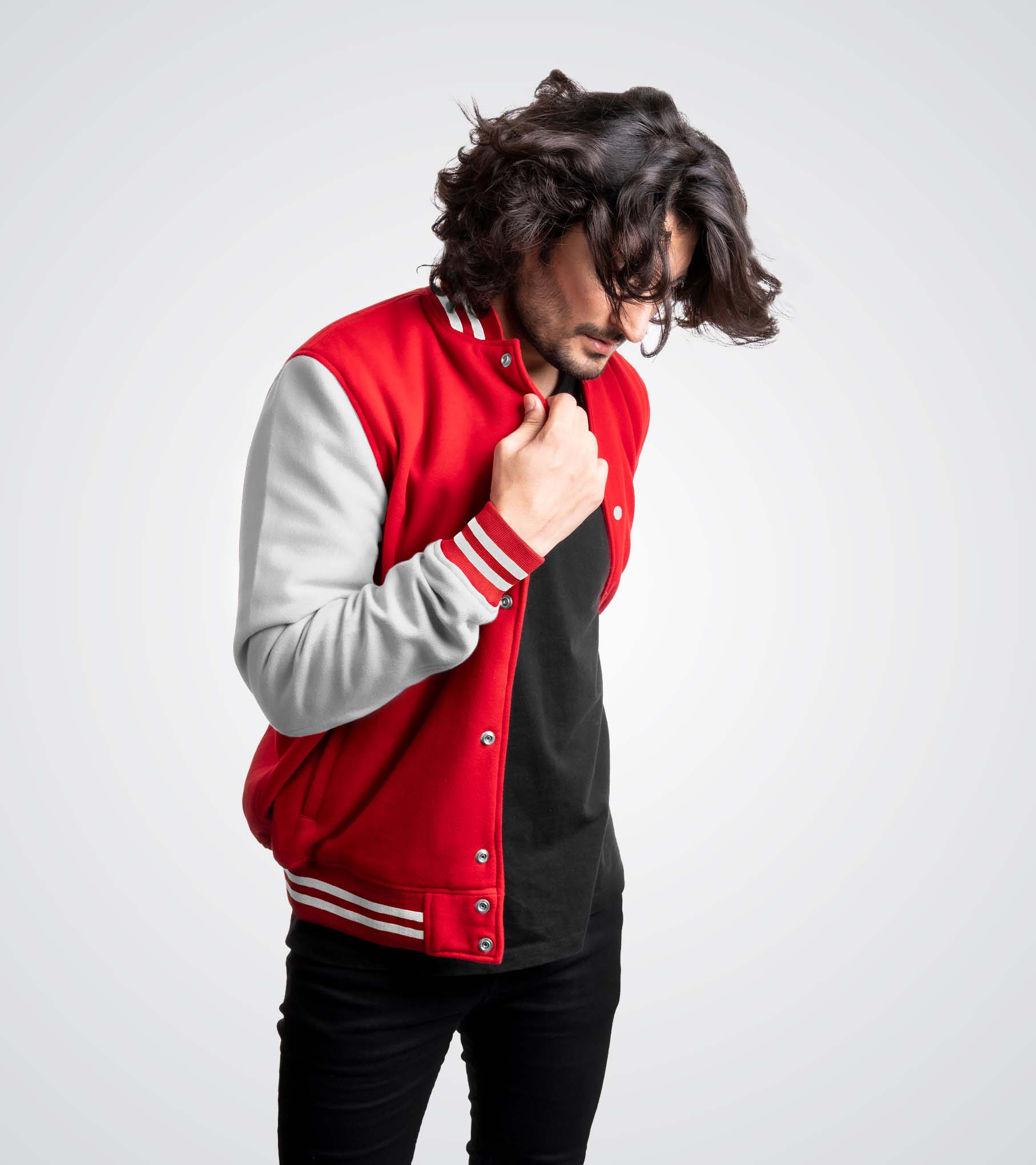 Red and white Fleece Varsity Jacket