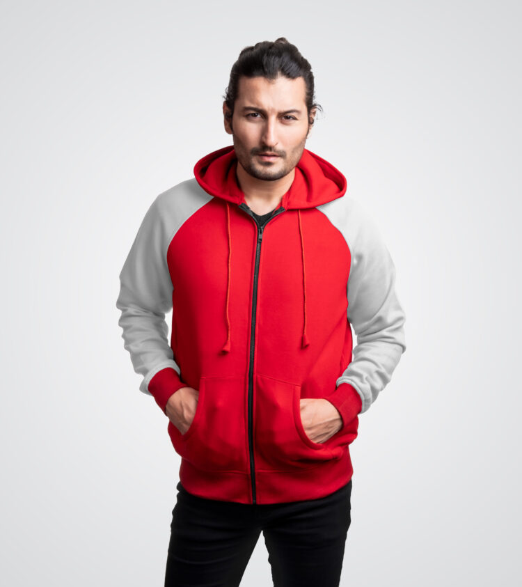 Red and White Fleece Custom Zip Up Sweatshirt