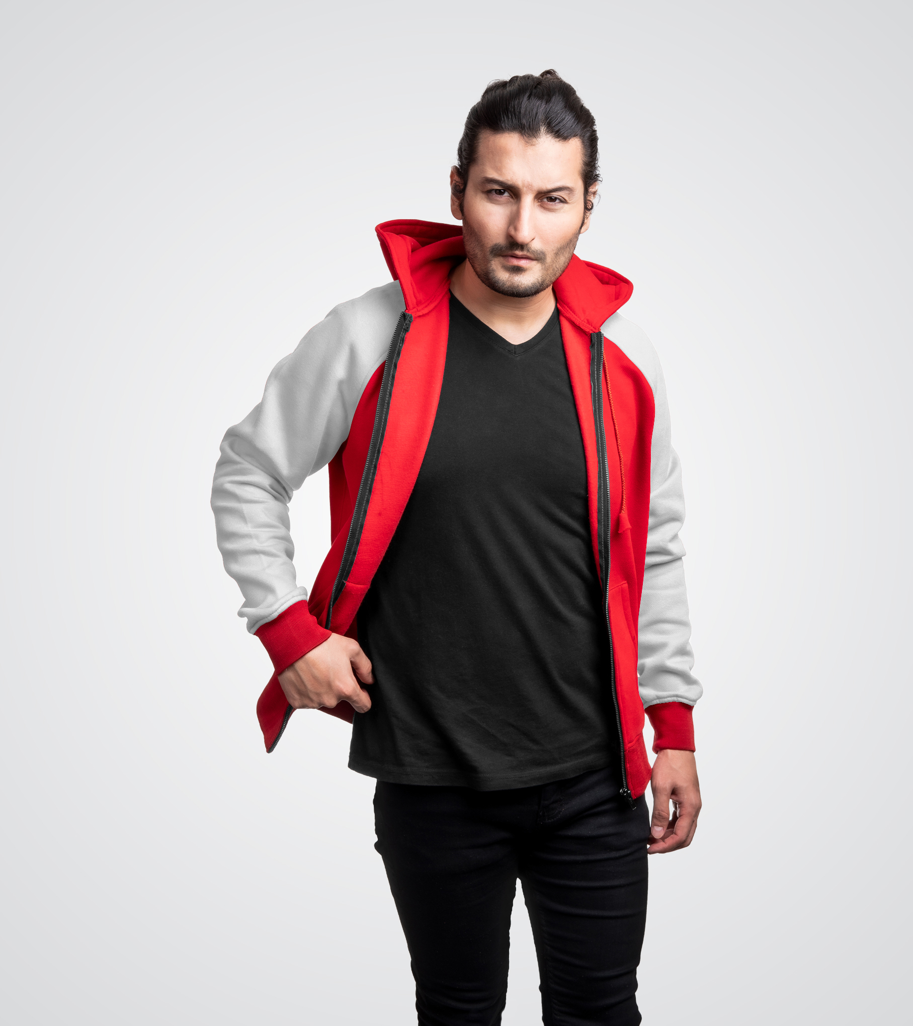 Red and White Fleece Custom Zip Up Sweatshirt