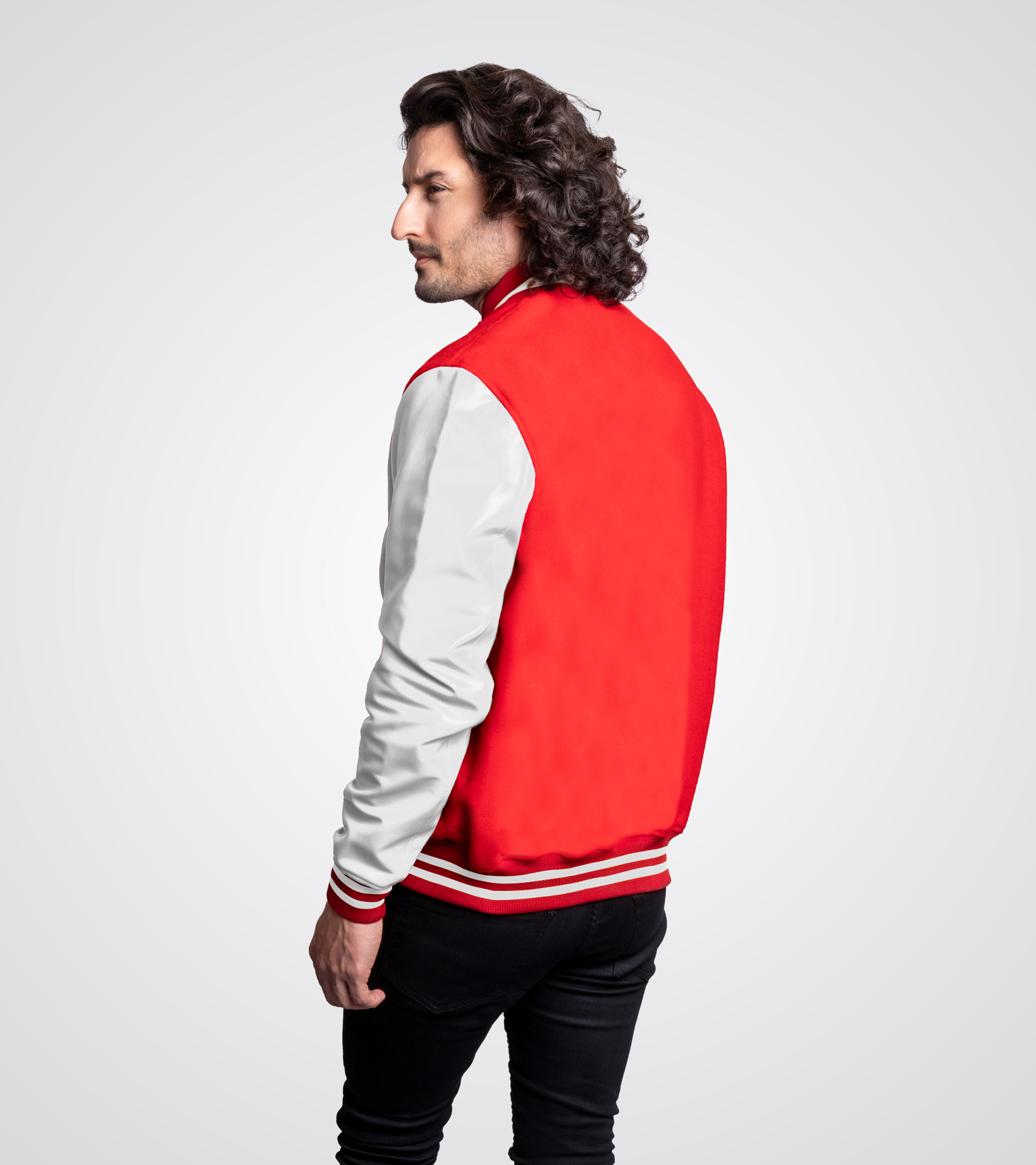Red and White Varsity Jacket Leather Sleeves