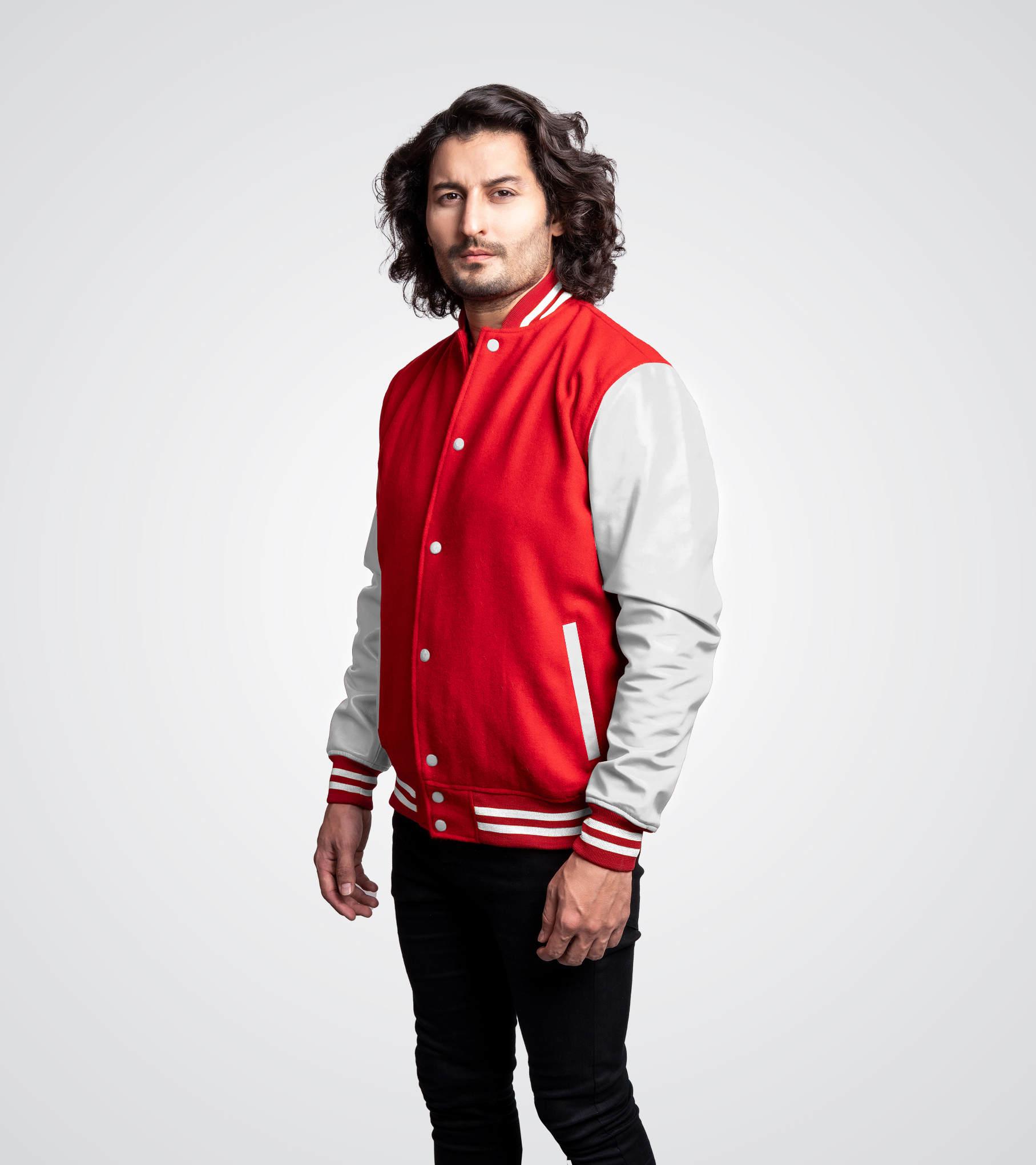 Red and White Varsity Jacket Leather Sleeves