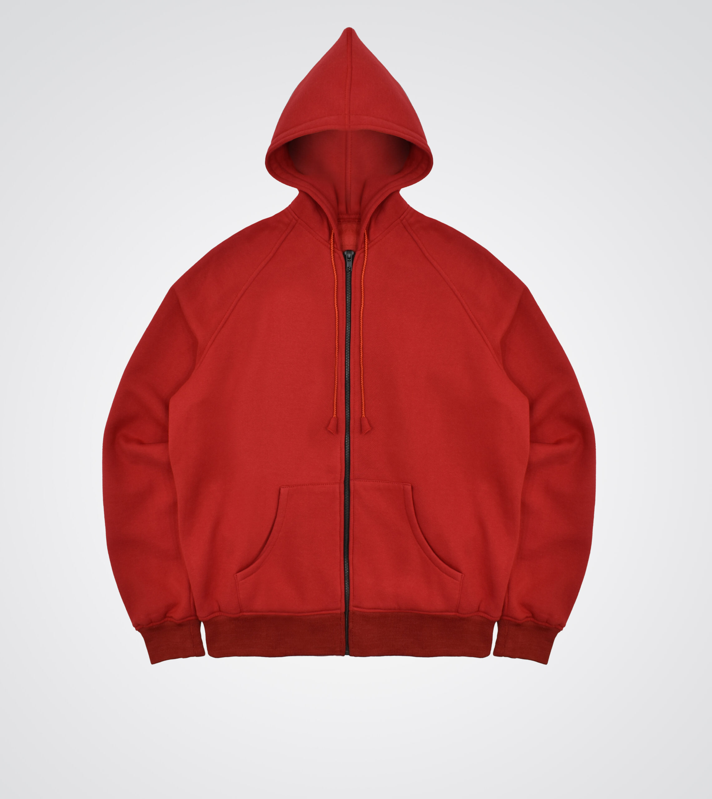 Red Cotton Fleece Zip Up Sweatshirt