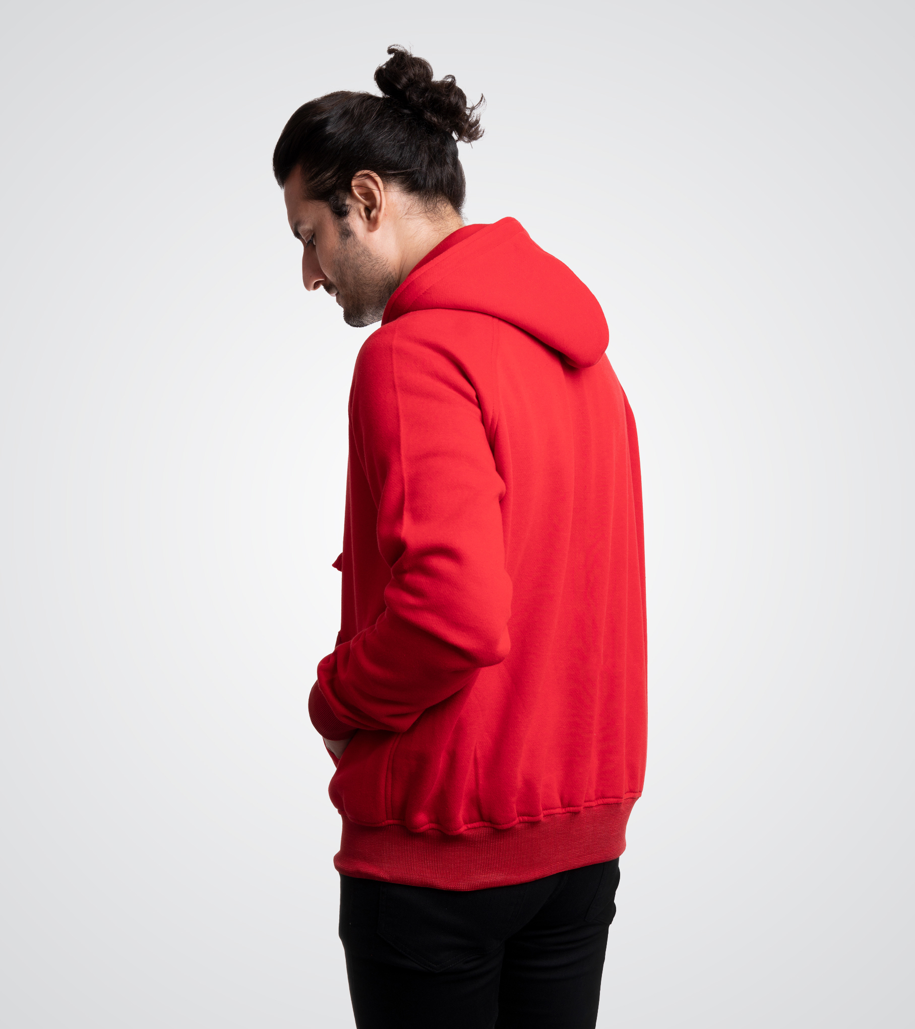 Red Cotton Fleece Zip Up Sweatshirt