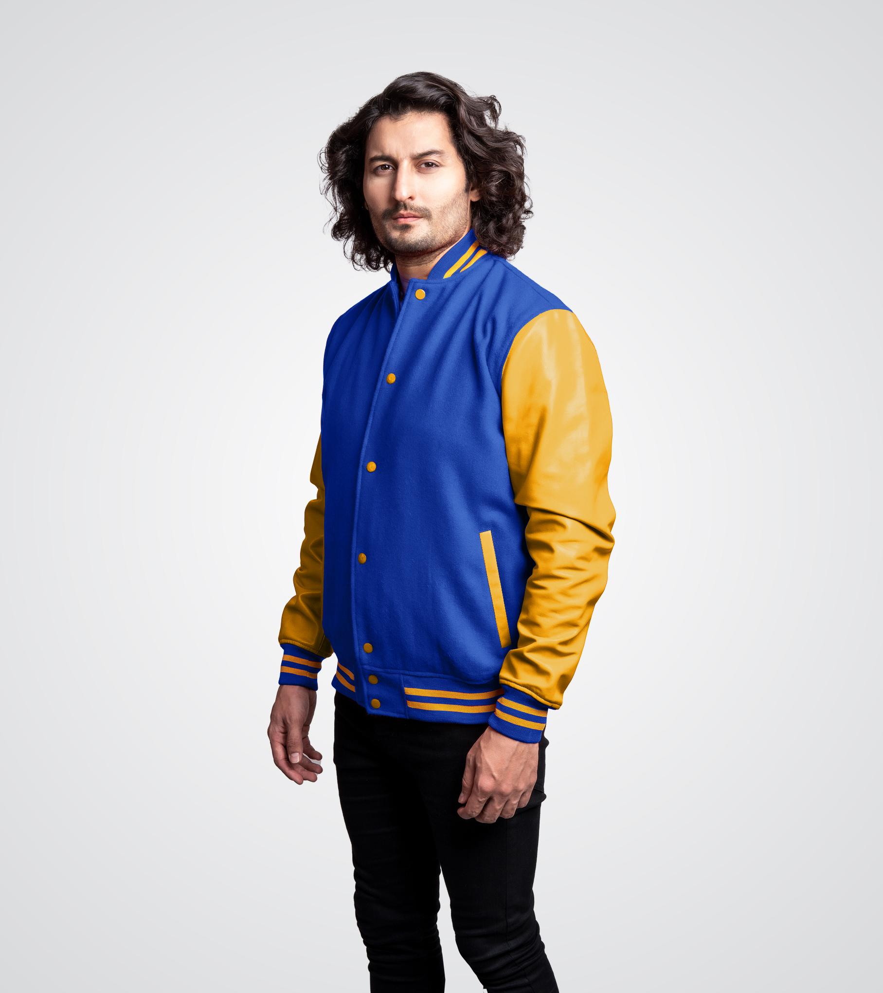 Royal Blue wool body and Athletic Gold leather sleeves Varsity Jacket