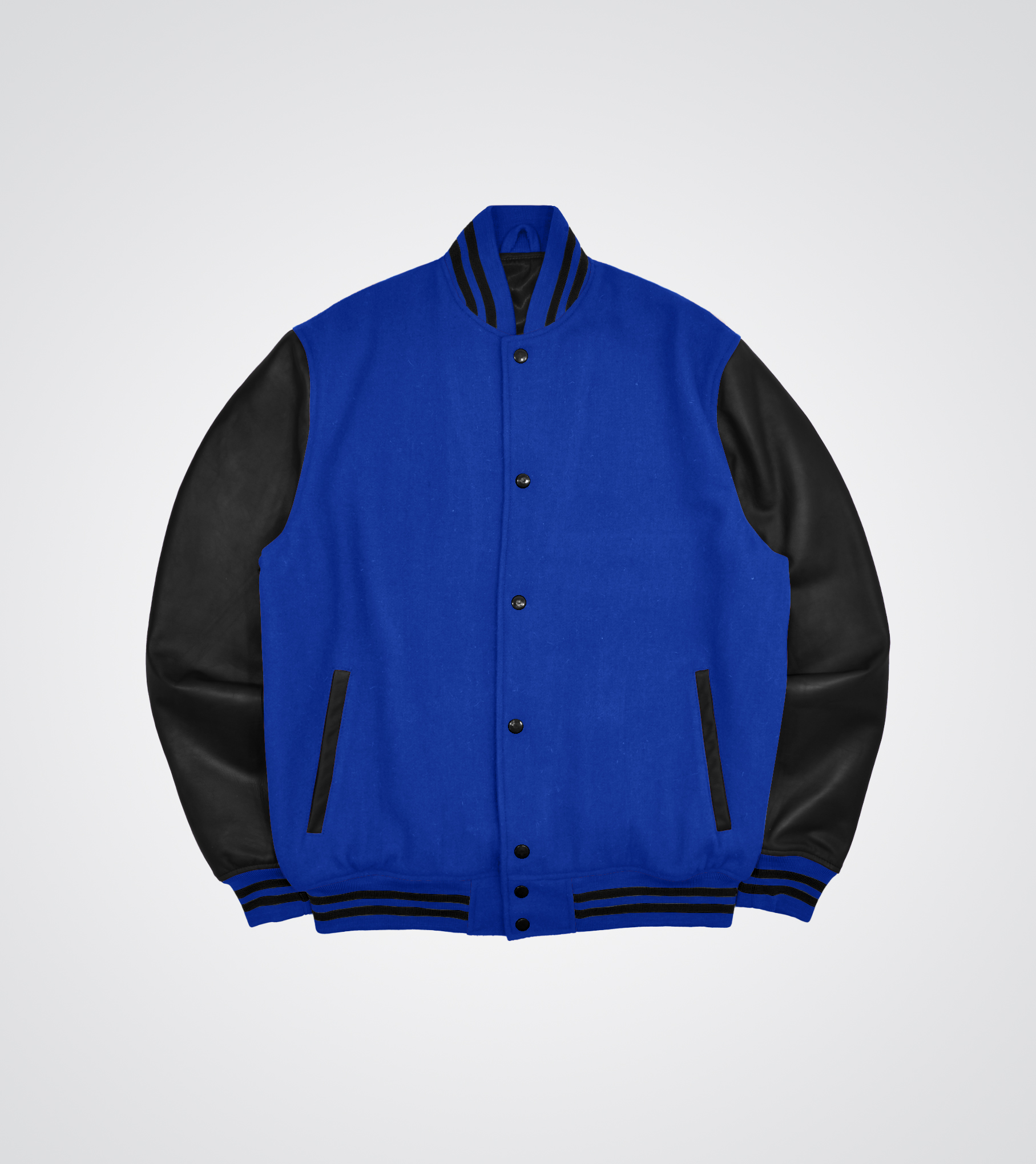 Royal blue wool body and Black leather sleeves Varsity Jacket