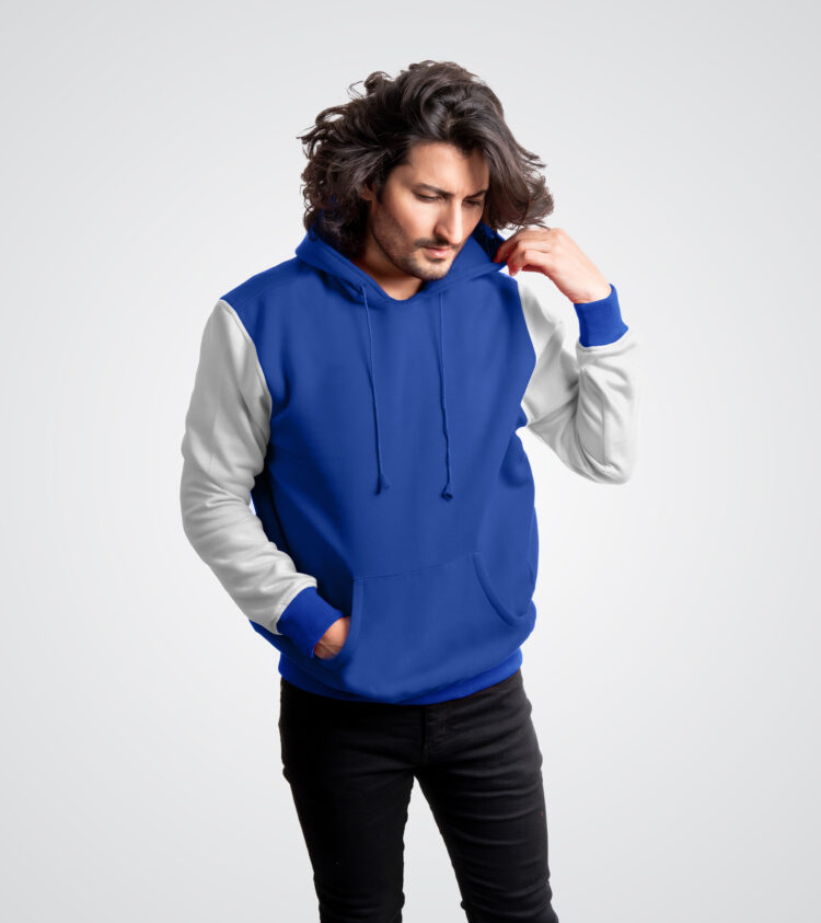 Royal Blue and White Fleece Pullover  Hoodie