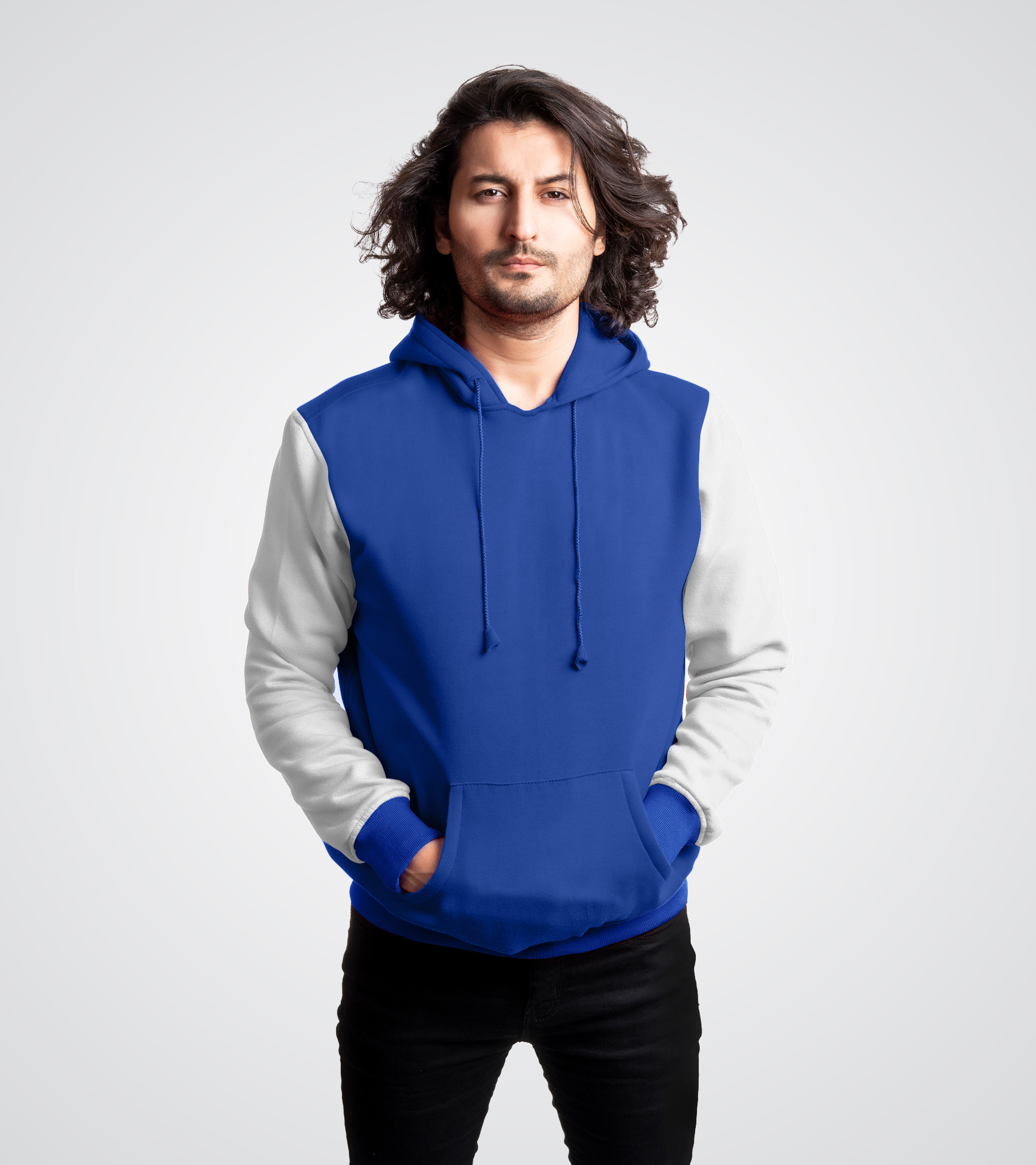 Royal Blue and White Fleece Pullover  Sweatshirt