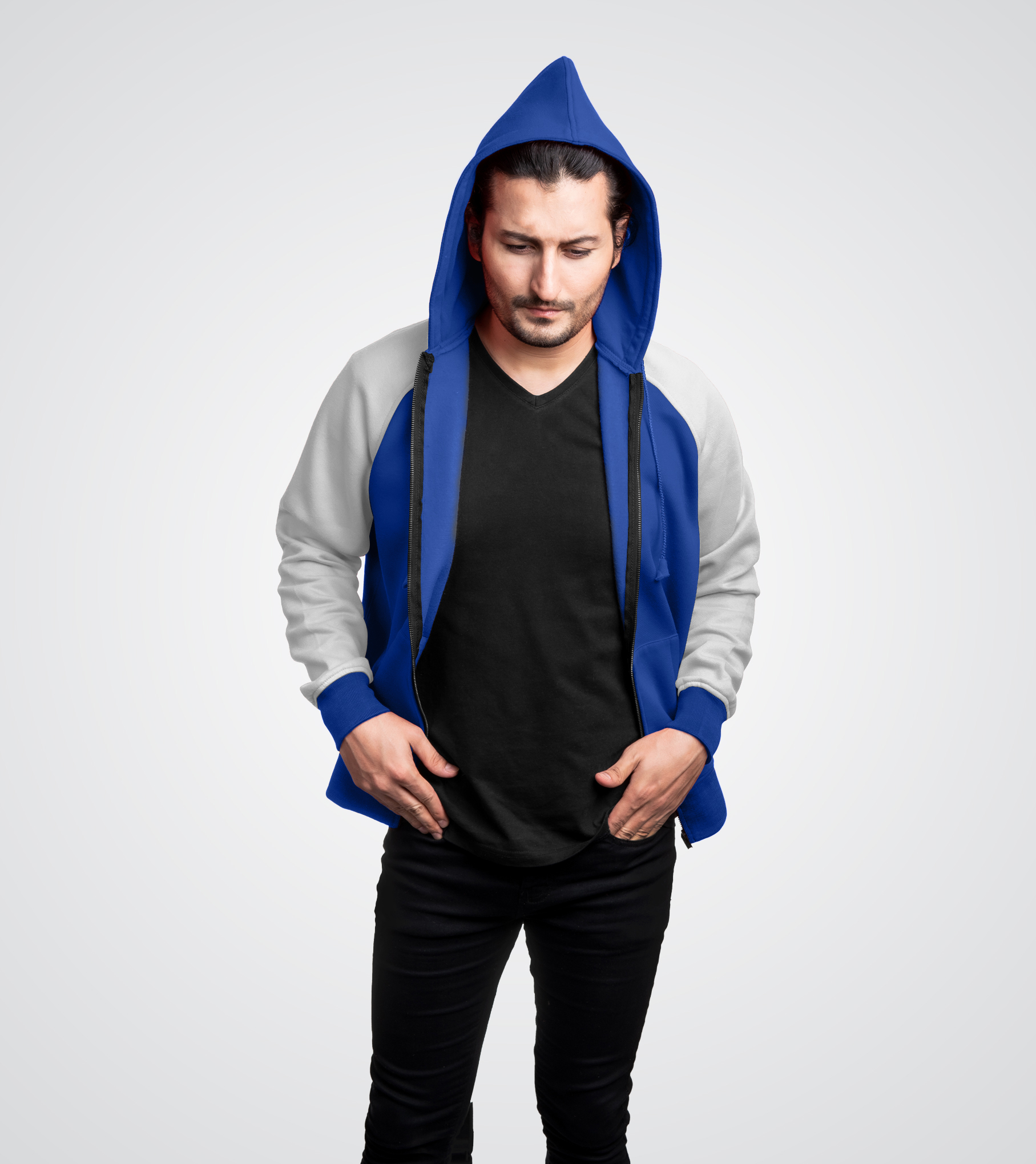 Royal Blue and White Fleece Zip Up Hoodie